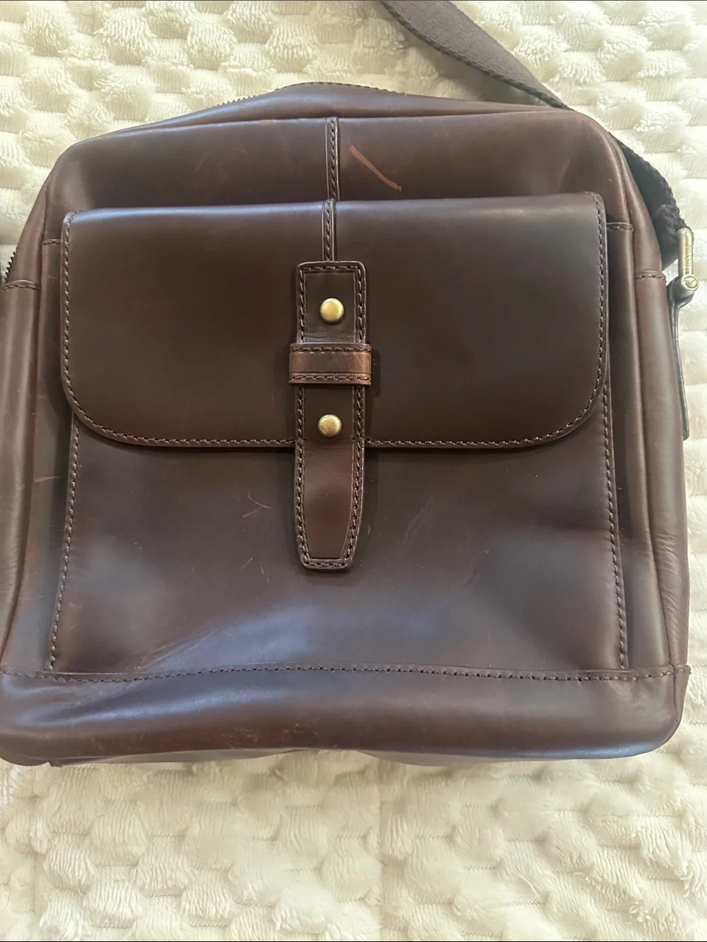 Men's Fossil Brown Leather Crossbody Bag - Classic Utility Shoulder Bag